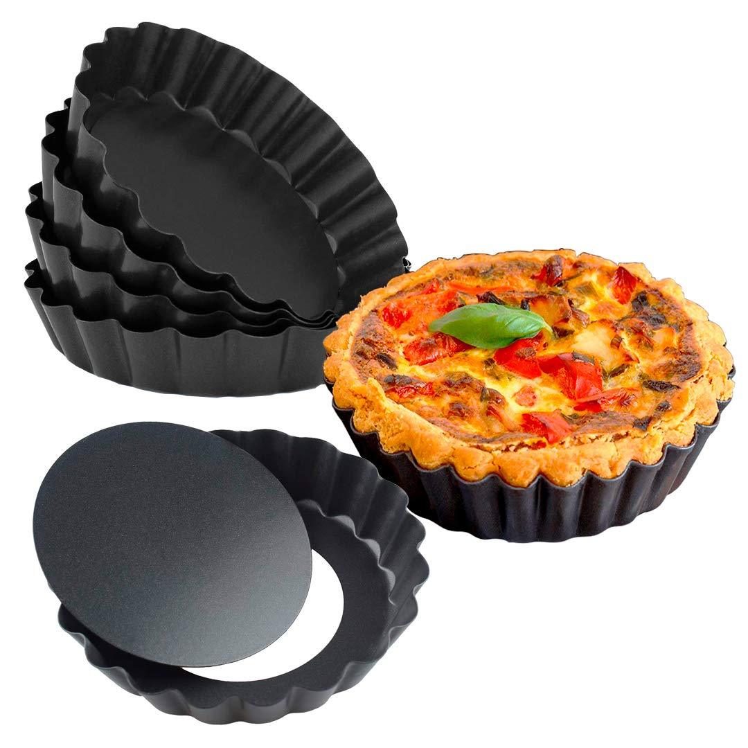 MEICHU 4 Inch Tart Pan Set of 6 Nonstick Mini Tart Pan with Removable Bottom - for Quiche, Desserts, and Cakes (4''Black Round 6PCS) - CookCave