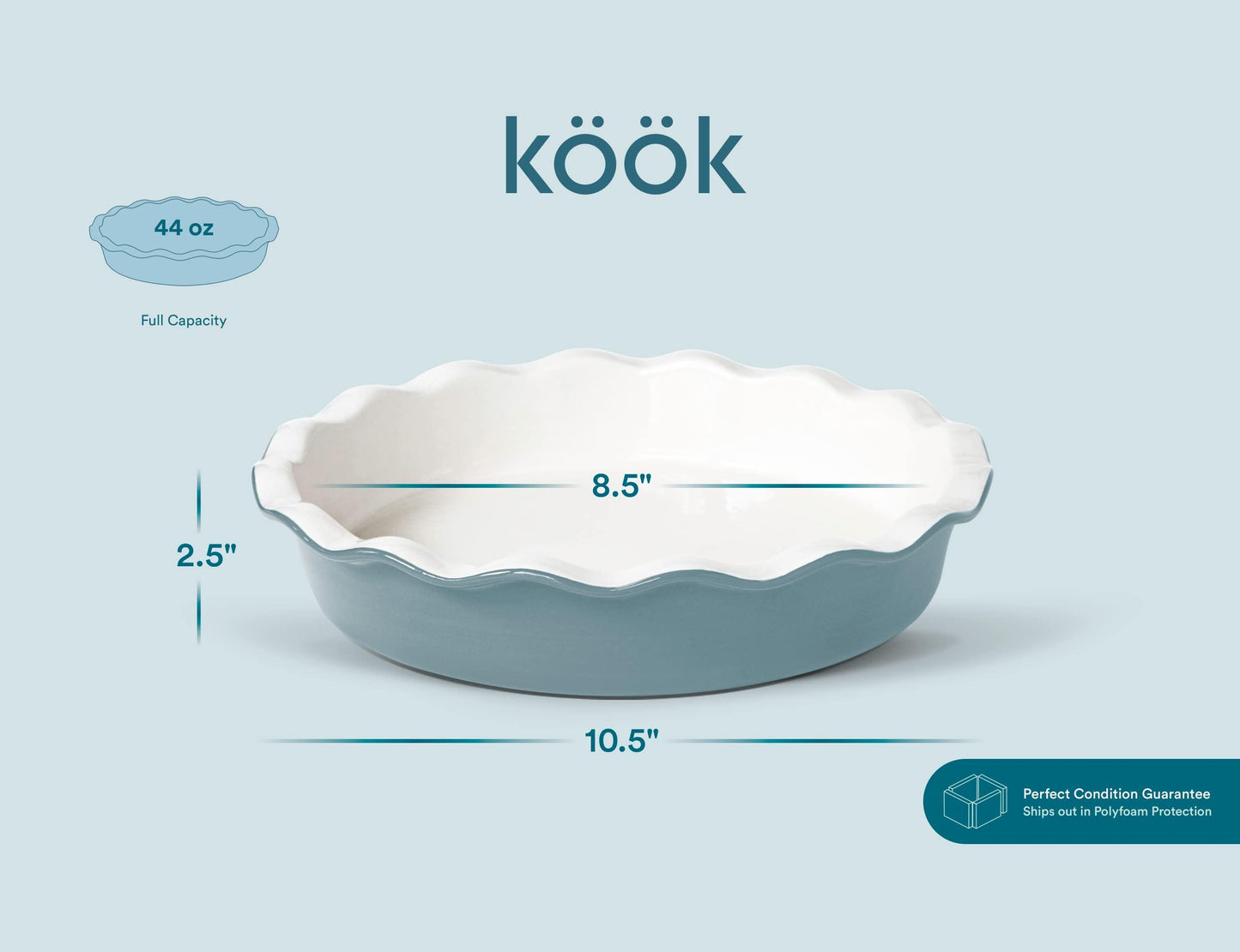 KooK Pie Dish, Round Pie Pan/Plate, Deep Dish, Ruffled Wave Edge, for Kitchen Cooking/Baking Dessert Dinner, 10-Inch Ceramic make, 42oz (Slate Gray) - CookCave