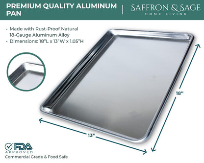 Commercial Quality Cookie Sheet Pan - 2 Pack Aluminum Half Sheet Baking Pan by Saffron & Sage Home Living - This 13x18 Baking Sheet Set is Rust & Warp Resistant, Heavy Duty, of Thick Gauge - CookCave