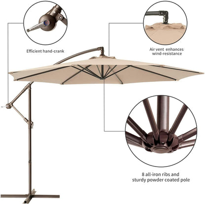 AMERICAN PHOENIX 10FT Offset Hanging Patio Umbrella Cantilever Outdoor Umbrellas with Crank & Cross Base for Garden, Backyard, Pool and Beach (Beige) - CookCave