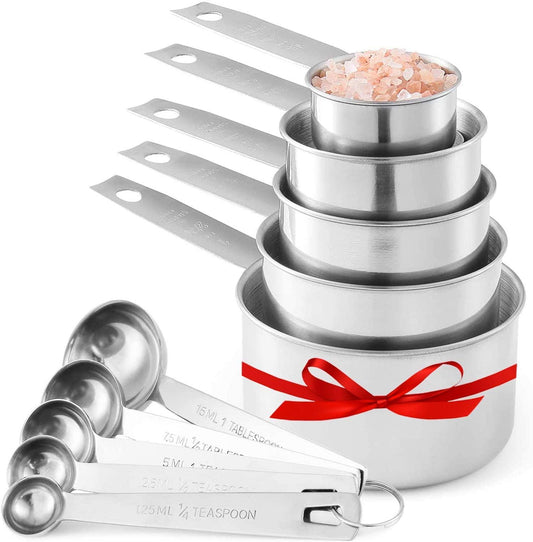 Stainless Steel Measuring Cups And Measuring Spoons 10-Piece Set, 5 Cups And 5 Spoons - CookCave