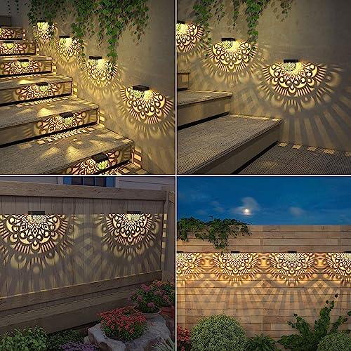 EKQ 6 Pack Solar Fence Lights Solar Outdoor Wall Lights Plastic Solar Powered Deck Step Stair Lights Moon Theme Waterproof Fence Solar Light for Garden Post Patio Backyard Yard Decor (Black, 6 Pack) - CookCave