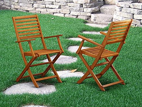 East West Furniture BBSCANA Beasley Folding Patio Dining Chairs with Arm Rest-Acacia Wood, Set of 2, Natural Oil - CookCave