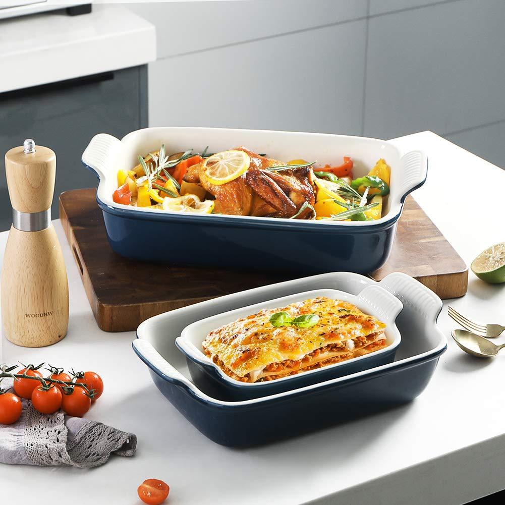 Sweejar Porcelain Bakeware Set for Cooking, Ceramic Rectangular Baking Dish Lasagna Pans for Casserole Dish, Cake Dinner, Kitchen, Banquet and Daily Use, 13 x 9.8 inch(Navy) - CookCave