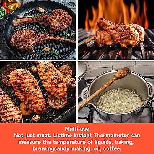 Meat Thermometer for Grill,Cooking and BBQ.Waterproof Instant Read Food Thermometer with Backlight,Calibration and Power Display.Digital Food Probe for Candy,Oil,Liquid.(Black-Silver) - CookCave