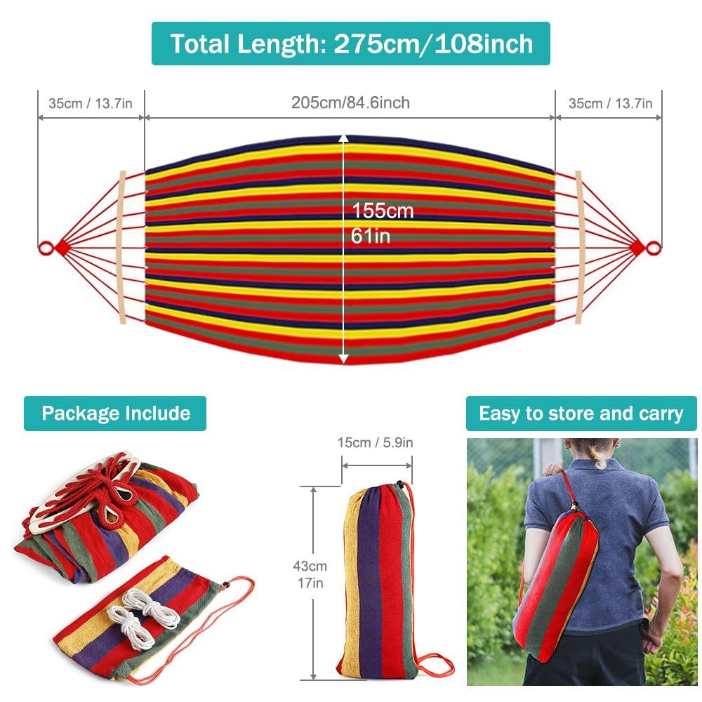 MOSFiATA Camping Hammock 550lb Upgraded Thickened 320G Durable Canvas Fabric Single Hammocks with Two Anti Roll Balance Beam and Sturdy Metal Knot Tree Straps for Camping, Patio, Backyard, Outdoor - CookCave