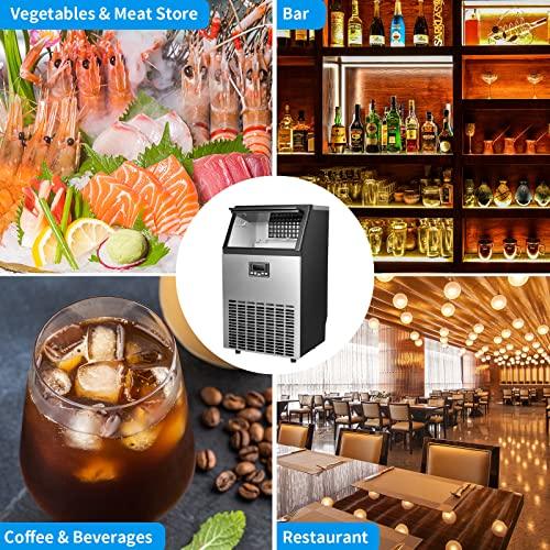 Xbeauty Commercial Ice Maker, Self-Cleaning ice Machine 100LBS/24H, Stainless Steel Freestanding Ice Maker Machine with 33LBS Bin,Include Scoop - CookCave