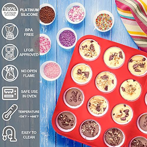 Anaeat Silicone Muffin Pan - Mini 24 Cups Cupcake Tray, Non-Stick Silicone Baking Molds for Making Muffin Cakes, Cupcake, Chocolate, Bread,Tart and Desserts, Just Pop Out - CookCave