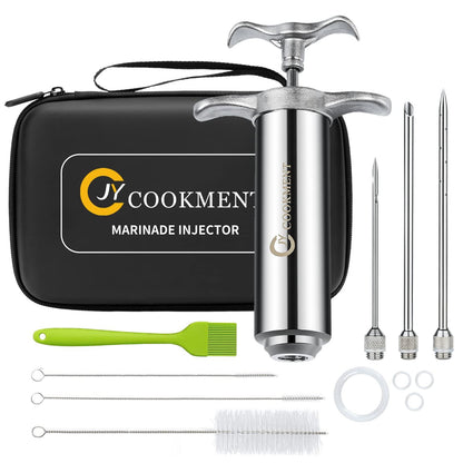 Meat Injector Syringe 2-oz Marinade Flavor Barrel 304 Stainless Steel with 3 Marinade Needles, Travel Case for BBQ Grill Smoker, Turkey, Brisket, Paper Instruction and E-book Included by JY COOKMENT - CookCave