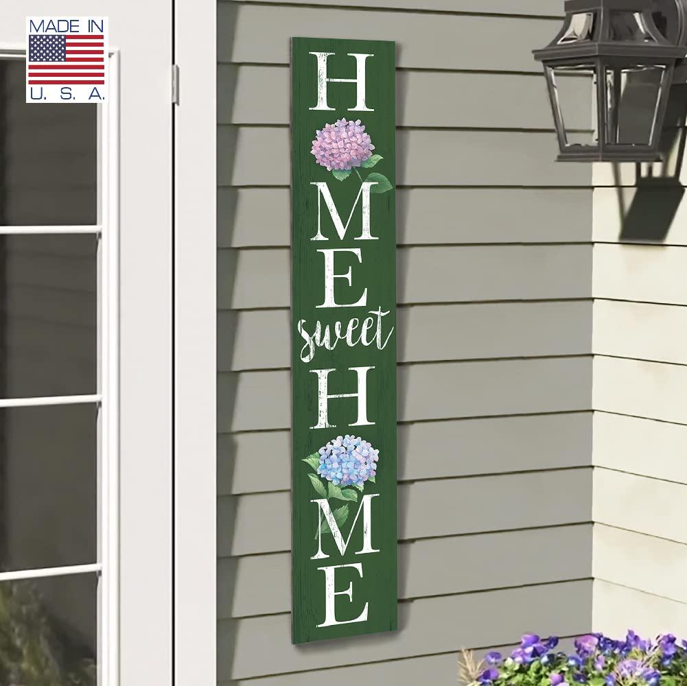 My Word! Home Sweet Home Hydrangea Porch Board Welcome Sign and Porch Leaner for Front Door Porch Deck Patio or Wall - Indoor Outdoor Spring Farmhouse Rustic Vertical Porch and Yard Decor - 8"x46.5" - CookCave