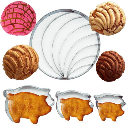 Concha Cutter Mexican Bread Mold 4.5in And Pig Cookie Cutter Mexican 4pc - Cortador De Conchas De Pan Mexicano - Concha Stamp Mexican Bread - Concha Mold - Moldes Para Marcador De Conchas De Pan - CookCave