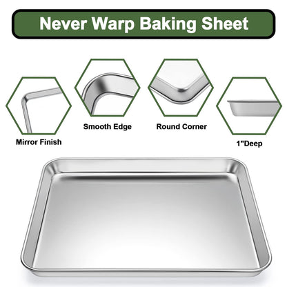 Baking Sheet Tray Cooling Rack with Silicone Mat Set, Stainless Steel Cookie Pan For Oven, Set of 9 (3 Sheets + 3 Racks Mats), Warp Resistant & Heavy Duty Easy Clean - CookCave