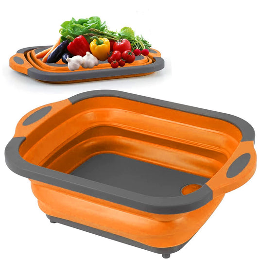 Collapsible Cutting Board - Portable Multi-Purpose Dish Tub - Washing and Draining Fruits and Veggies with Food-Grade Sink Storage - Multifunctional Basket for BBQ, Picnic,Camping and Sink (Orange) - CookCave