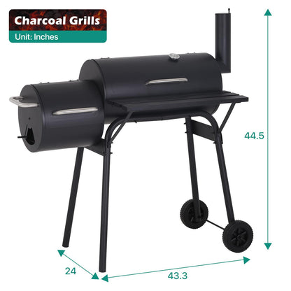 Charcoal Grills 43’’ Outdoor BBQ Grill Camping Grill, Stainless Steel Grill Offset Smoker with Cover, Portable Grill Patio Backyard Camping BBQ Barbecue Grill for Picnic Camping Party, Black - CookCave