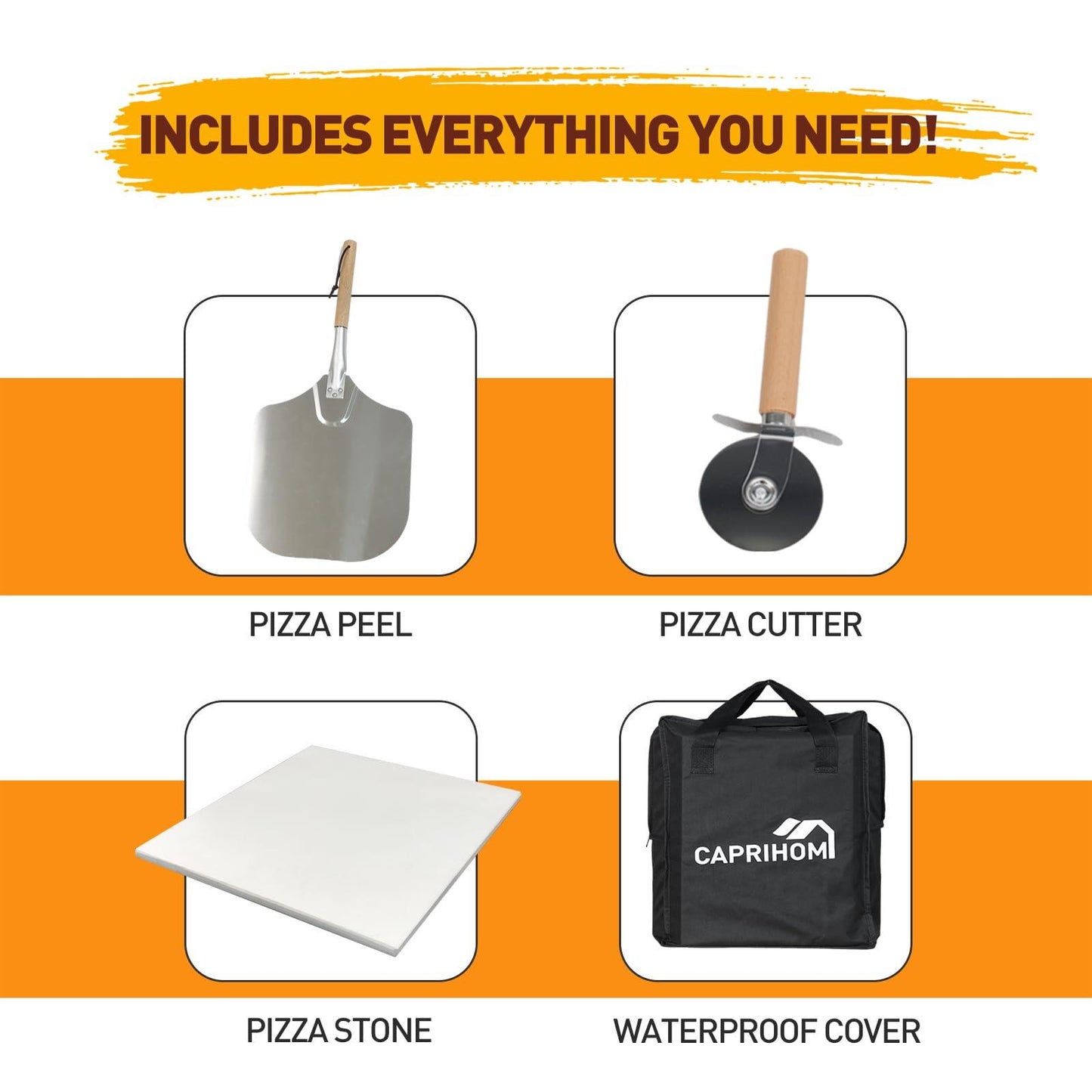 Caprihom Pizza Box for Grill - Portable Grill Top Pizza Oven with 12" Pizza Stone, Pizza Peel - Pizza Box for Charcoal Grill, Gas Grill - CookCave