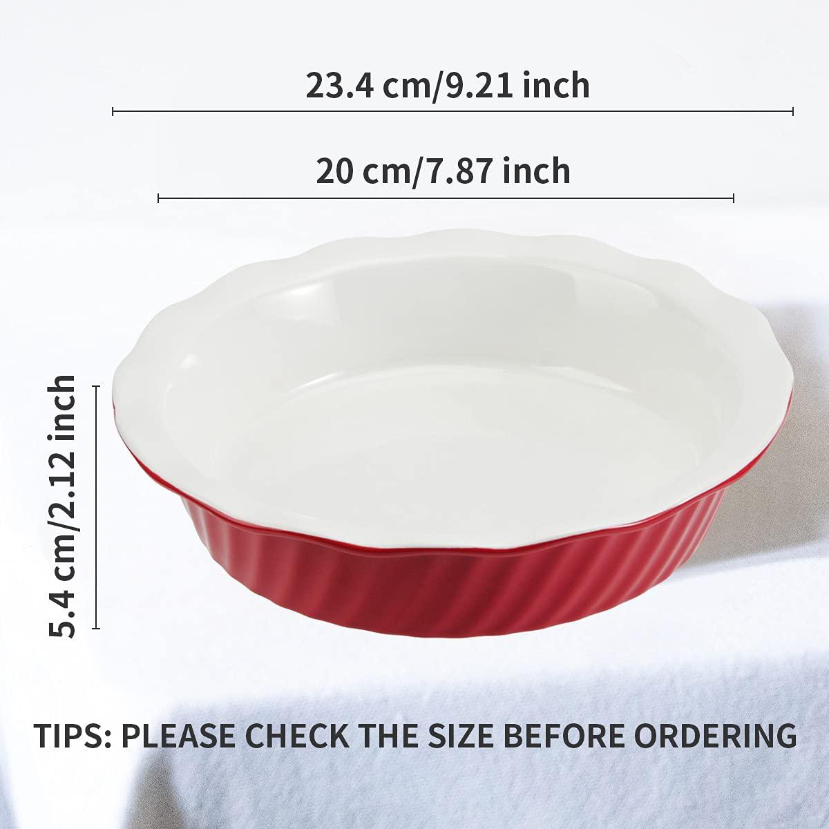 WERTIOO Pie Pan 9 Inch 2 Pack, Ceramic Pie Dish, Pie Plate for Dessert Kitchen, Round Baking Dish Pan for Dinner (Rouge Red) - CookCave