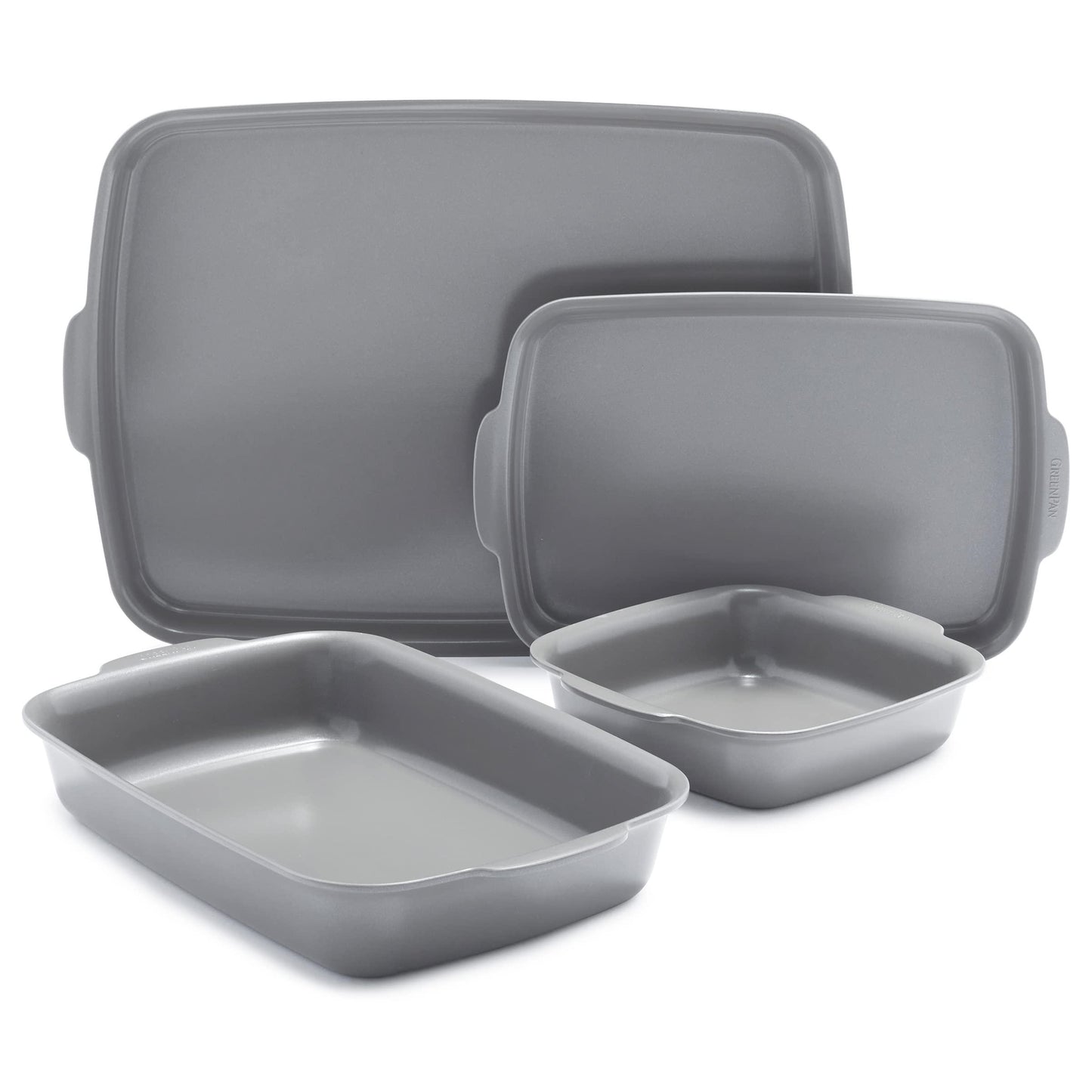 GreenPan Premiere Ovenware Healthy Ceramic Nonstick 4-Piece Warp-Free Bakeware Set, Rectangular and Square Baking Pan, Quarter/Half Sheet, Oven & Broiler safe to 600F, Dishwasher Safe, PFAS-Free, Gray - CookCave