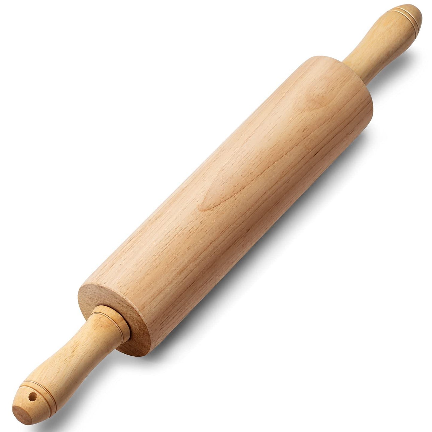 PARMEDU Classic Wooden Rolling Pin 17.5 Inch, Rotating Centre Dough Roller with Handles for All Baking Needs, Model BK004 - CookCave