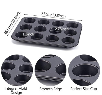 Cezoyx 4 Pack Nonstick Muffin Pan, 12 Cup Carbon Steel Cupcake Pan Muffin Baking Pan for Making Muffins or Cupcakes - CookCave