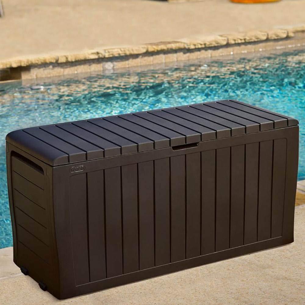 Keter Marvel Plus 71 Gallon Resin Deck Box-Organization and Storage for Patio Furniture Outdoor Cushions, Throw Pillows, Garden Tools and Pool Toys, Brown - CookCave