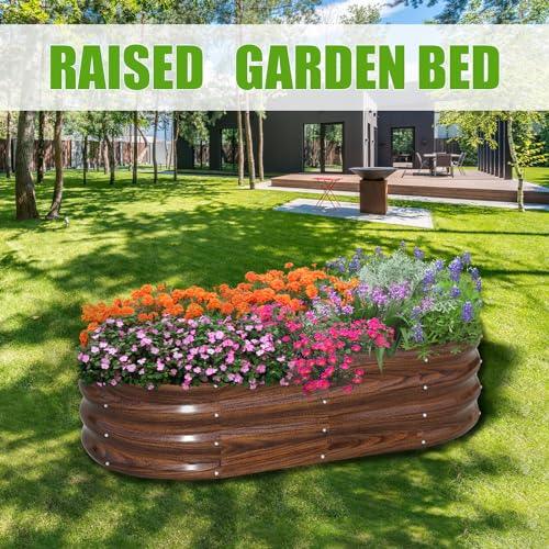 SnugNiture Galvanized Raised Garden Bed, 4x2x1ft Oval Metal Planter Box for Planting Outdoor Plants Vegetables - CookCave