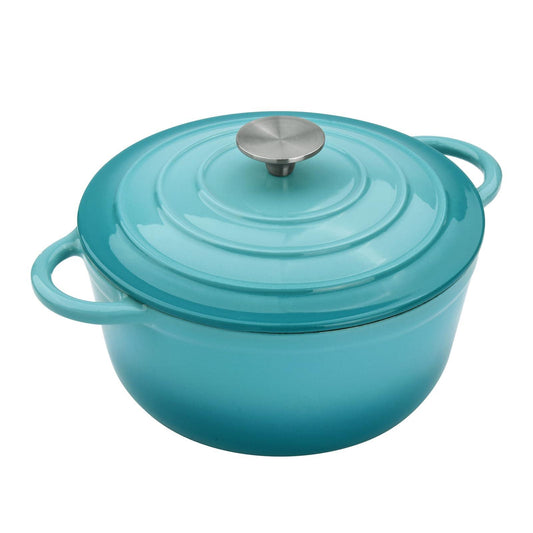 4.5 QT Enameled Cast Iron Dutch Oven with Lid Round Dutch Oven Big Dual Handles Classic Round Pot for Home Baking, Cooking, Aqua - CookCave