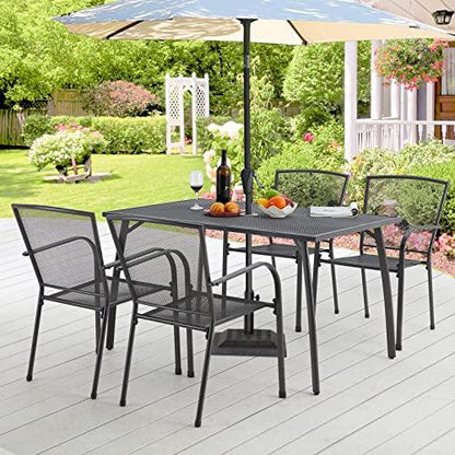 AECOJOY 51”x31” Metal Patio Dining Table Rectangular Steel Outdoor Table, Weather-Resistant Table with 1.73" Umbrella Hole for Lawn Backyard Garden, Dark Grey - CookCave