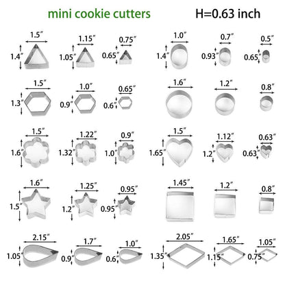 YXCLIFE Mini Cookie Cutters Set - 30Pcs Small Heart Star Flower Round Square Hexagon Oval Diamond Shapes Cookie Cutters, Polymer Clay Cutters for Kids, Geometric Set for Biscuit Cutter, Fruit Cutter - CookCave