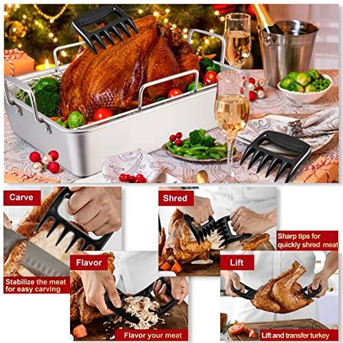 TeamFar Roasting Pan, 14 In Stainless Steel Turkey Roaster Pan with Cooling Rack & V Rack, Beer Can Chicken Holder/Meat Claws/Brush, Healthy & Dishwasher Safe, Set of 7 - CookCave