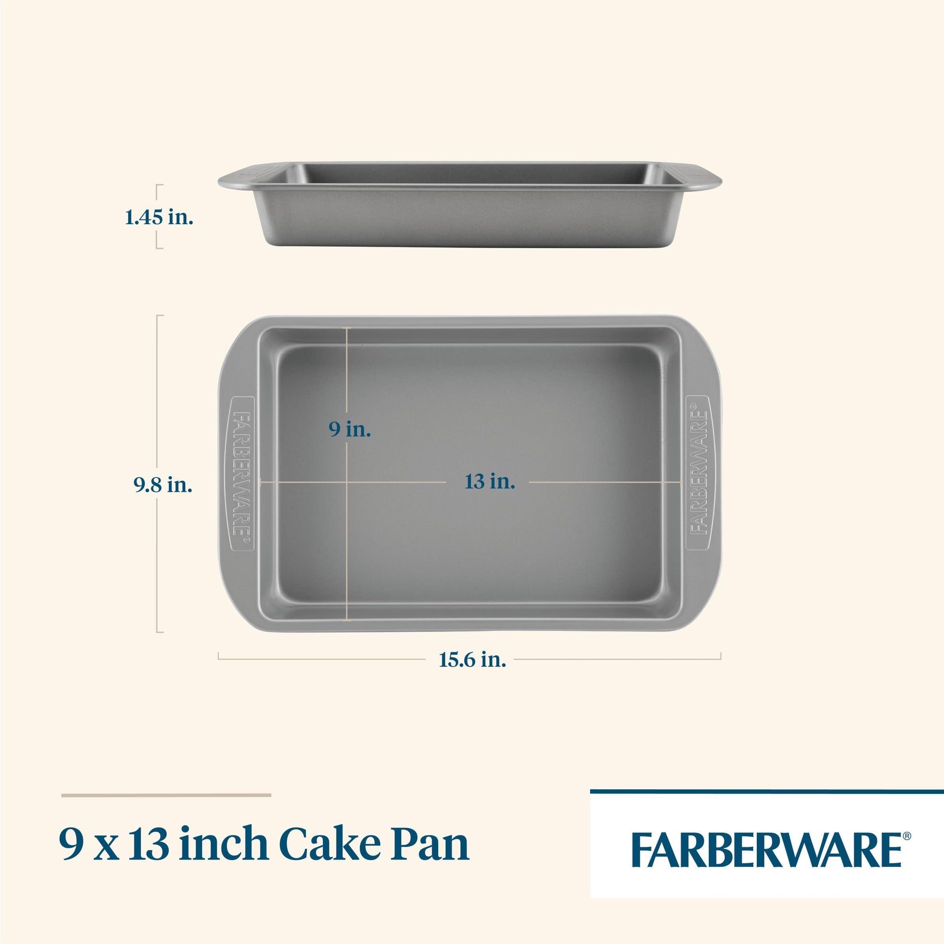 Farberware Nonstick Bakeware Baking Pan / Nonstick Cake Pan, Rectangle - 9 Inch x 13 Inch, Gray - CookCave