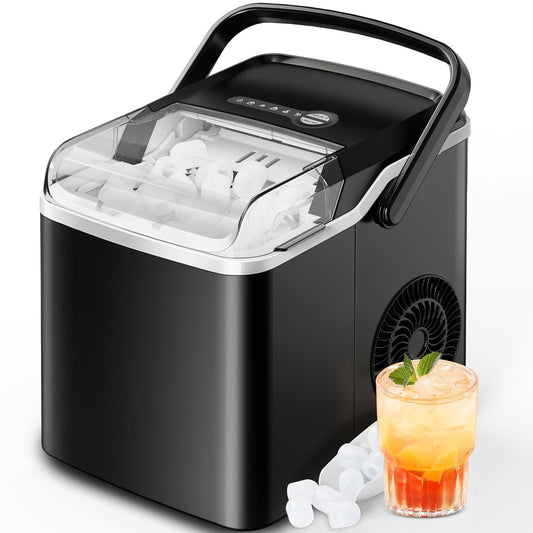 Silonn Countertop Ice Maker - 9 Cubes Ready in 6 Mins, 26lbs in 24Hrs, Portable Ice Machine with Self-Cleaning, 2 Sizes of Bullet Ice for Home/Kitchen/Party/RV, Black - CookCave