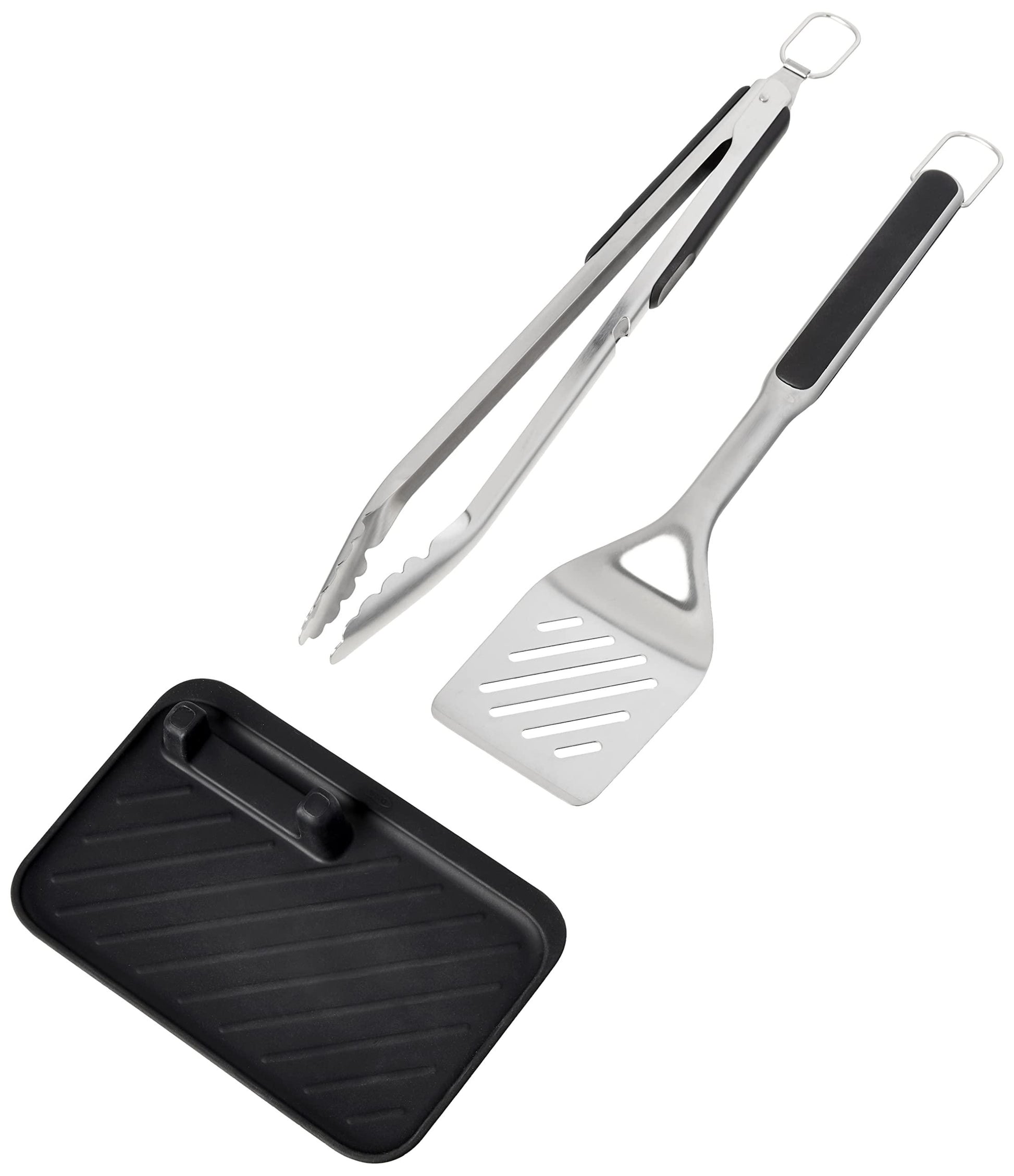 OXO Good Grips Grilling, 3pc Set - Tongs, Turner and Tool Rest, Black - CookCave