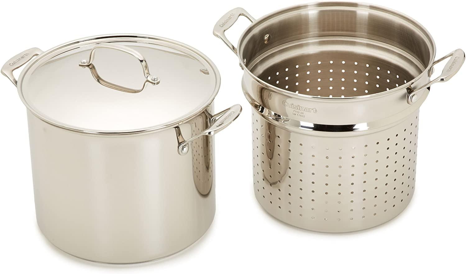Cuisinart 4-Piece Cookware Set, 12 Quarts, Chef's Classic Stainless Steel Pasta/Steamer, 77-412P1 - CookCave