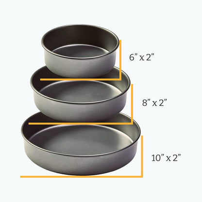 Chicago Metallic 5233128 Professional Non-Stick 3-Piece Round Cake Pan Bakeware Set, Gray - CookCave