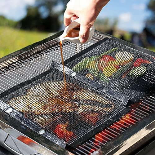 BBQ Mesh Grill Bags for Outdoor Grill Reusable, 3 PCS Non-Stick Barbecue Bags for Charcoal Gas Electric Grills Smokers BBQ Veggie Grill Bags for Cooking Vegetables Grilling Bag Pouches Heat-Resistant - CookCave