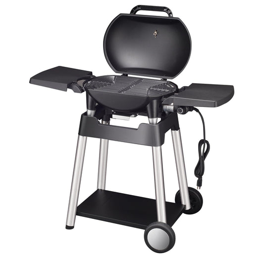 VANSTON Outdoor Electric Barbecue Grill & Smoker with Removable Stand, Cart Style, Black, 1500W Portable and Convenient Camping Grill for Party, Patio, Garden, Backyard, Balcony, Built-In Thermometer - CookCave