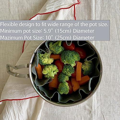 cozymomdeco Silicone Steamer Basket 10” Size, Silicone Steamer Insert for Pot Flexible Design, Gray - CookCave