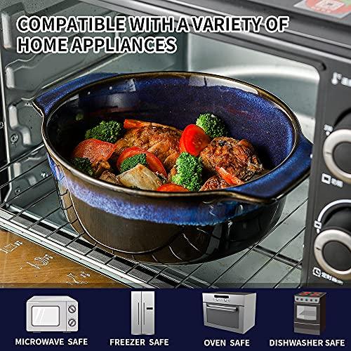 KOOV Ceramic Casserole Dish with Lid Oven Safe, 2 Quart Casserole Dish, Covered Round Casserole Dish Set, 9 inch Baking dish With Lid for Dinner, Deep Casserole Cookware Set, Reactive Glaze - CookCave