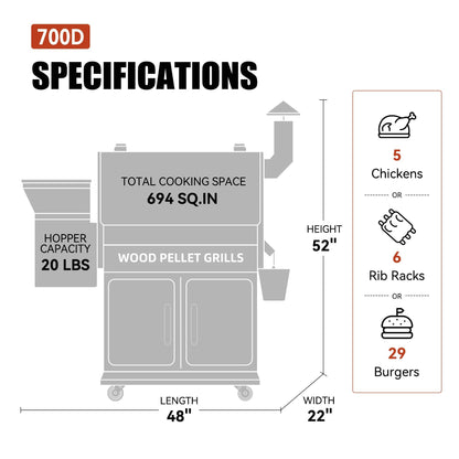 Z GRILLS Wood Pellet Grill Smoker with PID Control, Rain Cover, 700 sq. in Cooking Area for Outdoor BBQ, Smoke, Bake and Roast, 700D - CookCave