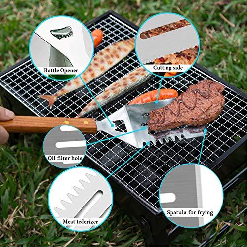 IMAGE Wooded BBQ Accessories Grilling Tools,Stainless Steel BBQ Tools Grill Tools Set for Cooking, Backyard Barbecue & Outdoor Camping Gift for Man Dad Women Barbecue Enthusiasts Set of 4 - CookCave