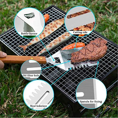 IMAGE Wooded BBQ Accessories Grilling Tools,Stainless Steel BBQ Tools Grill Tools Set for Cooking, Backyard Barbecue & Outdoor Camping Gift for Man Dad Women Barbecue Enthusiasts Set of 4 - CookCave