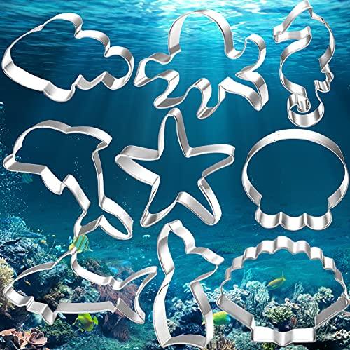 Ocean Creature Mermaid Cookie Cutters Set 9 PCS Metal Cookie Cutters for Baking Dolphin,Clownfish,Mermaid Tail,Octopus,Seahorse,Starfish,Seashell,Jellyfish,Shark Cookie Cutters Molds - CookCave