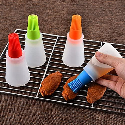 4 pcs Silicone Oil bottle brush， BBQ/Pastry Basting Brushes,Silicone Cooking Grill Barbecue Baking Pastry Oil/Honey/Sauce Bottle Brush (Red, orange, green, blue) - CookCave