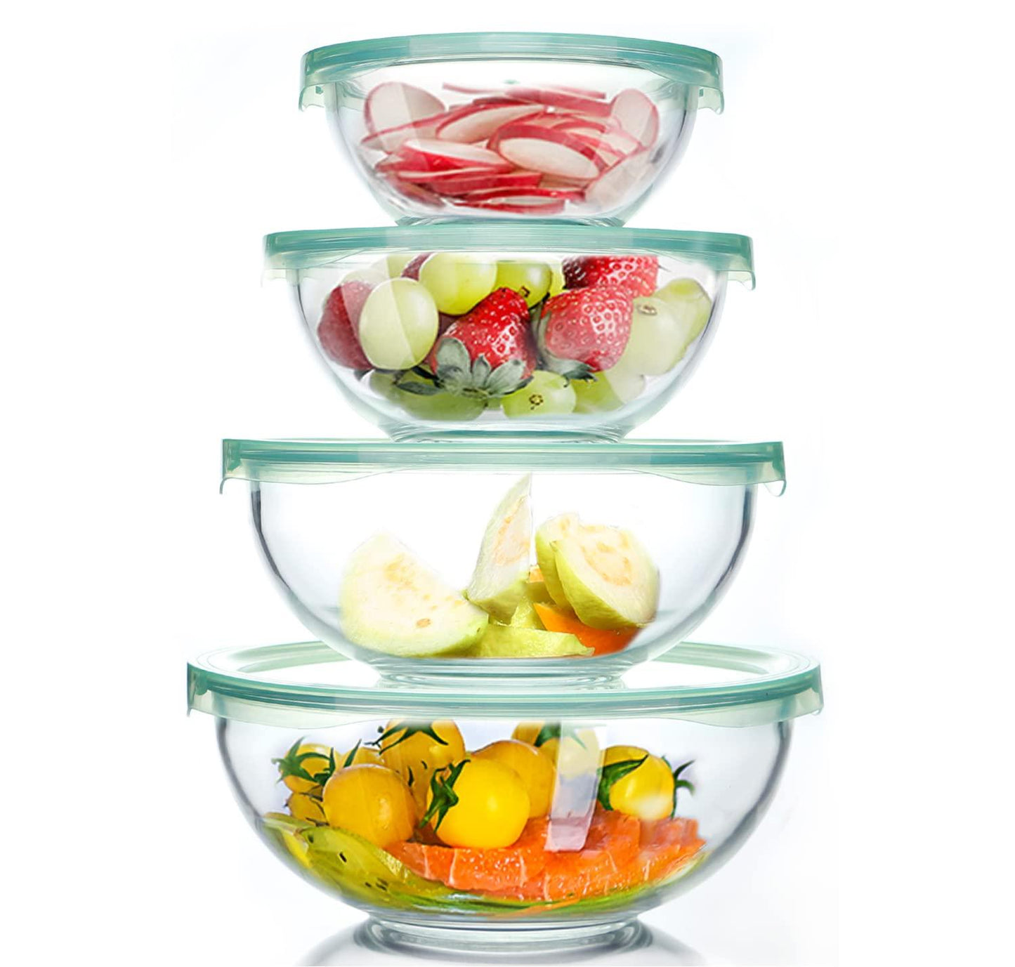 Luvan Glass Mixing Bowl with Airtight Lids, (1QT, 1.5QT, 2.5QT, 3.7QT), 8-piece Kitchen Salad Bowls Clear Nesting Big Cooking Bowl, Microwave Oven Safe for Meal Prep,storage,Baking,Serving - CookCave