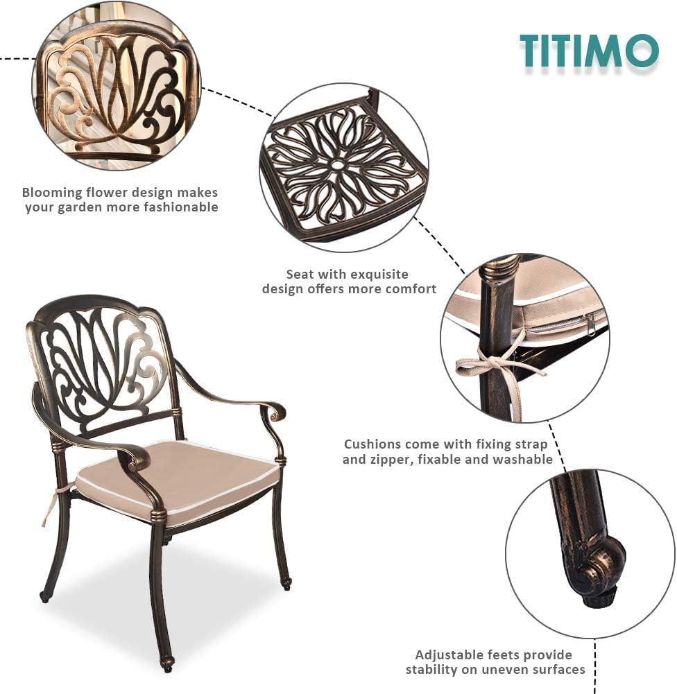 TITIMO 9-Piece Cast Aluminum Patio Furniture Set, Outdoor Dining Set Bistro Conversation Set, All-Weather Patio Dning Chairs and Rectangular Dining Set with Umbrella Hole(8 Khaki Flower Chairs) - CookCave