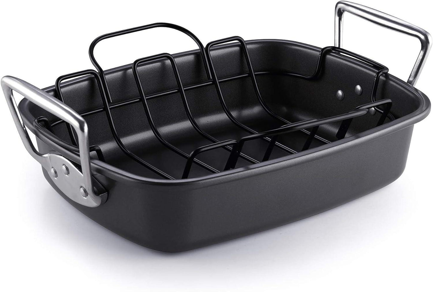 Cook N Home Nonstick Roasting Pan Bakeware Roaster with Rack, 17x13-inches, Black - CookCave