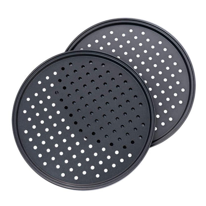 Destinymd Pizza Pan With Holes, 2 Pack Carbon Steel Perforated Non-Stick Tray Tool Crispy 12inch Round for Home Kitchen, Dark Gray - CookCave