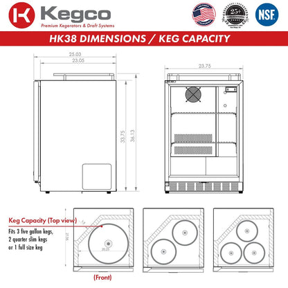 Kegco Kegerator 24" Wide Dual Tap Black/Stainless Steel Undercounter Beer Dispenser HK38BSU-2 - CookCave