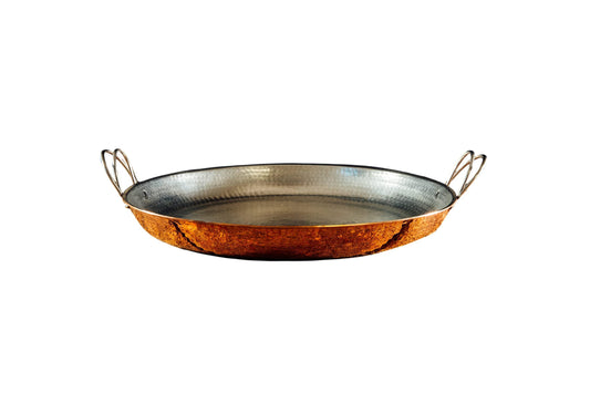 Sertodo Copper Alicante Paella Cooking Pan | 15 inch diameter |Patented Stainless Steel Handle Design| Hand Hammered, Heavy Gauge, 100% Pure Copper | Serves 6-8 Adults - CookCave