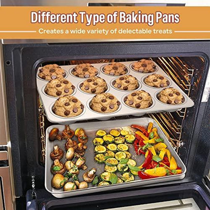 E-far 6-Piece Baking Pans set, Stainless Steel Bakeware Set for Oven, Include 8-Inch Cake Pan/Rectangle Baking Cookie Sheet/Muffin/Loaf Pan, Non-Toxic & Heavy Duty, Dishwasher Safe - CookCave